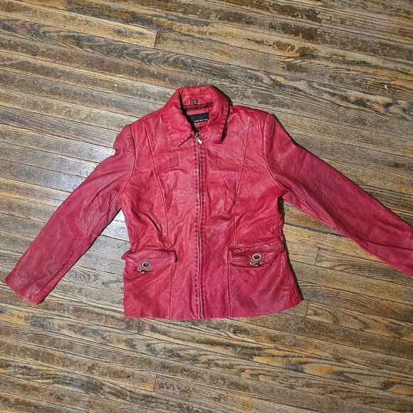 Women's JONES NEW YORK Zip Leather Jacket Y2K Large - Picture 1 of 5